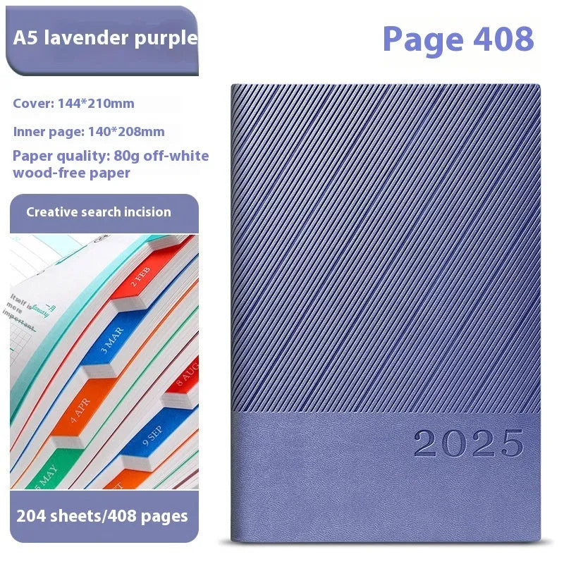 Thick business notepad with striped PU leather cover showing colour options and open pages