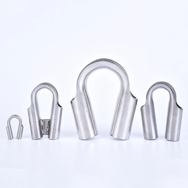 Stainless steel tubular chicken heart sleeve ring set showing round profile and various metric sizes.