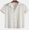 Men's loose fit casual cardigan shirt in polyester with short sleeves for summer wear