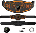Blue and orange EMS smart massage belt with host unit, main belt, and arm stickers