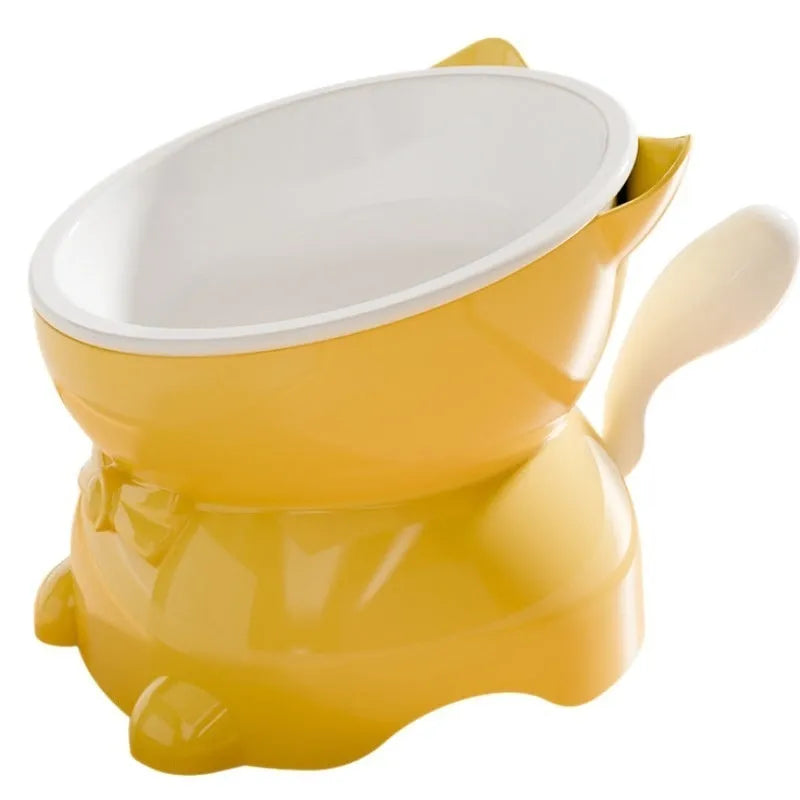 Stainless steel oblique anti-fall cat bowl in choice of colours on a non-slip base.