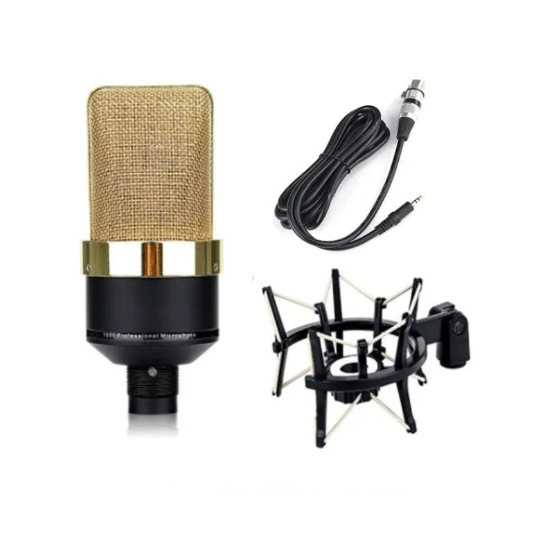 USB condenser microphone with metal stand in champagne gold or black gold finish