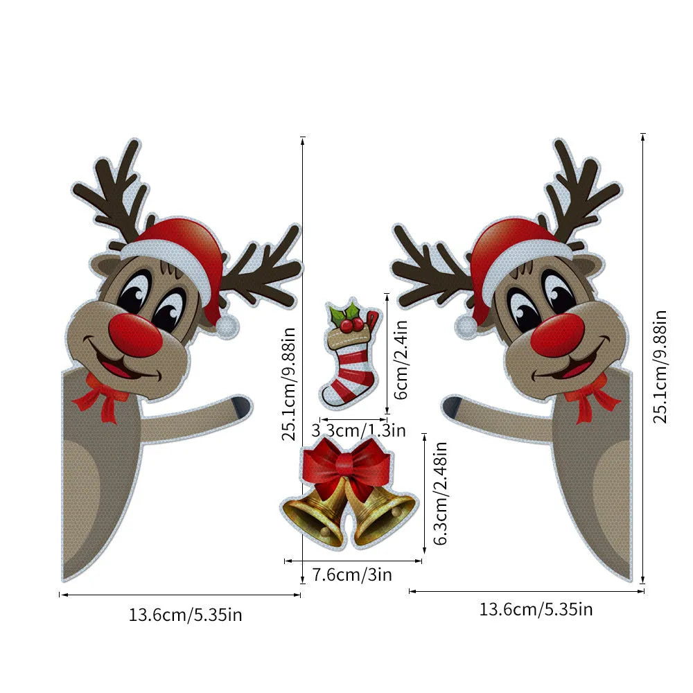 Christmas elk bell cartoon design magnetic luminous reflective bumper sticker set for car decoration
