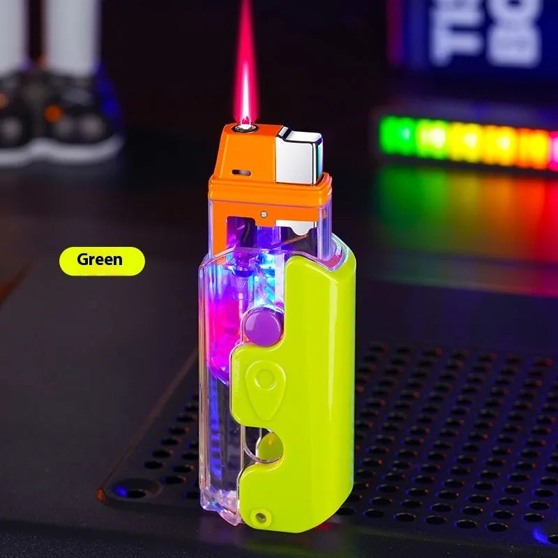 Colourful windproof plastic lighter with luminous radish design in green, orange and purple options