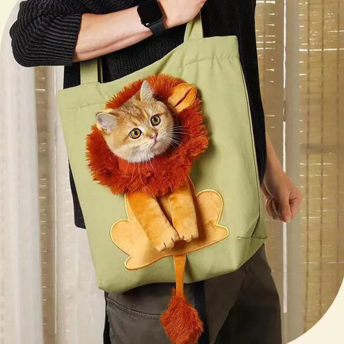 Soft canvas pet shoulder bag with cartoon pattern, shown in Light Denim colour for carrying small dogs or cats.
