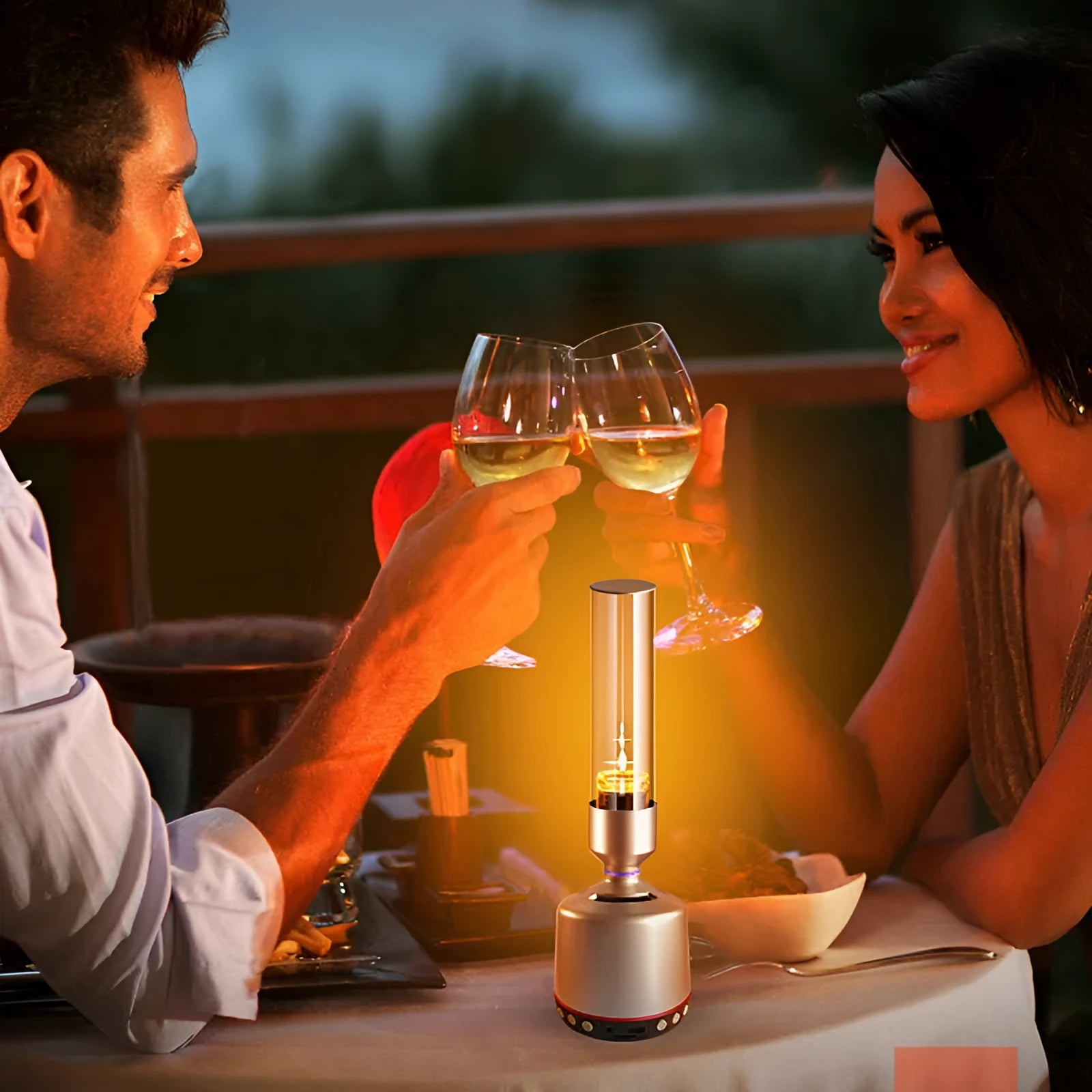 White silver candlelight Bluetooth speaker with night light in cylindrical design