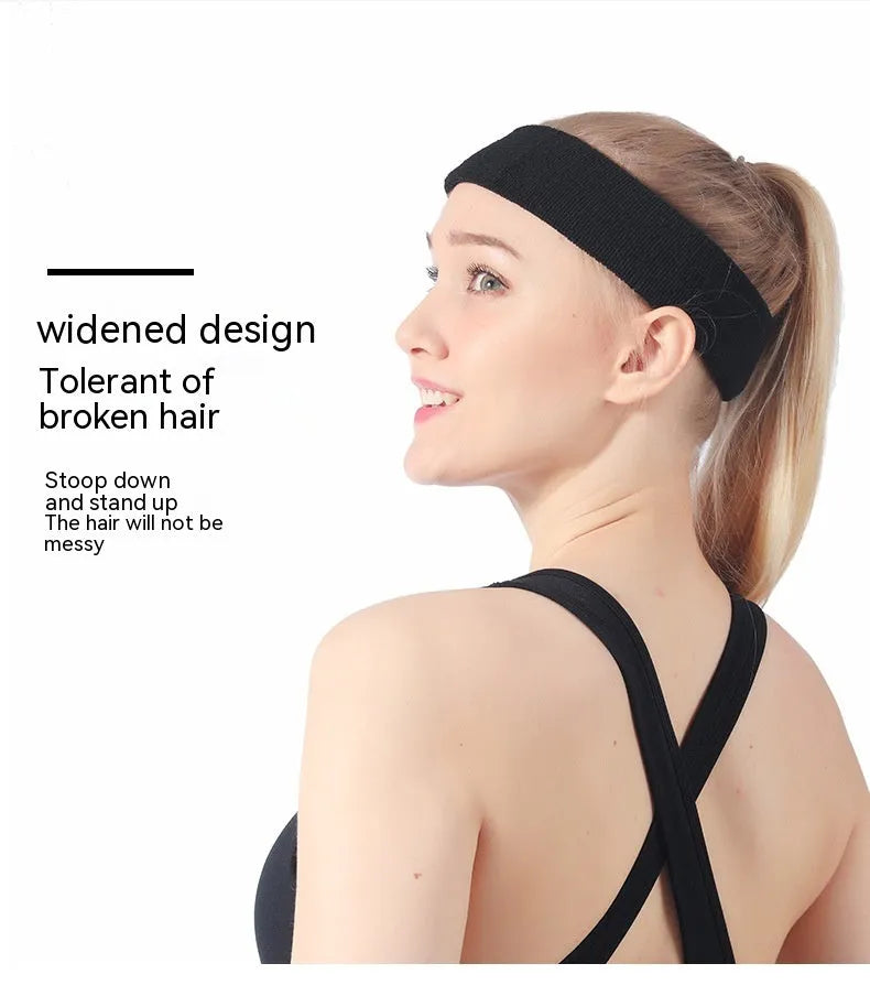 Widening elastic sports sweat headband in solid colour made from polyester spandex.