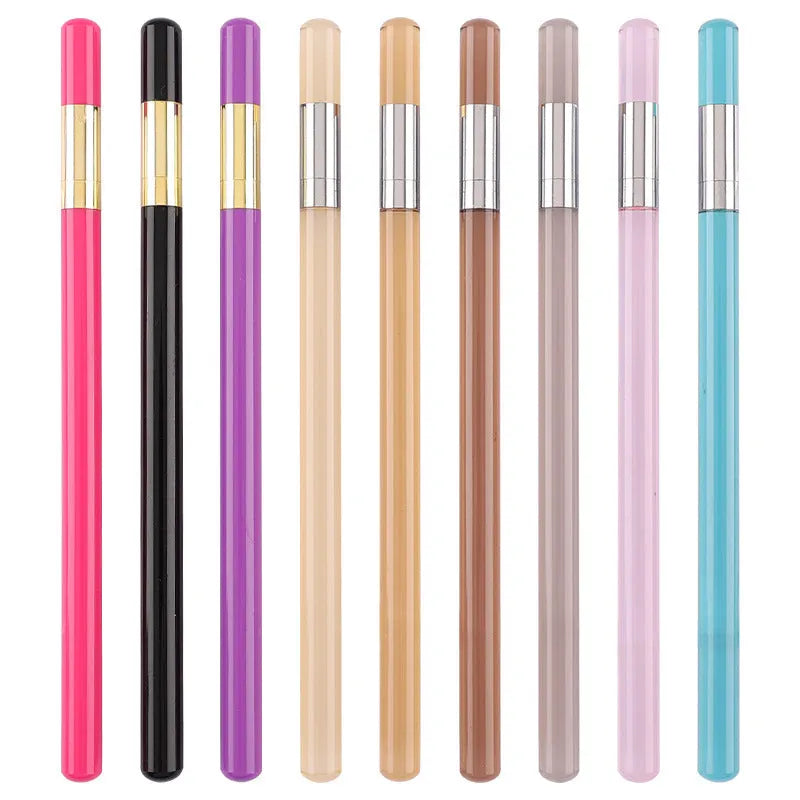 Clear acrylic eternal pencil with alloy pen head showing internal mechanism and colour refill options