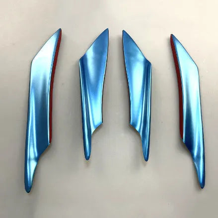 Four-piece carbon fibre pattern bumper blade kit for automotive installation