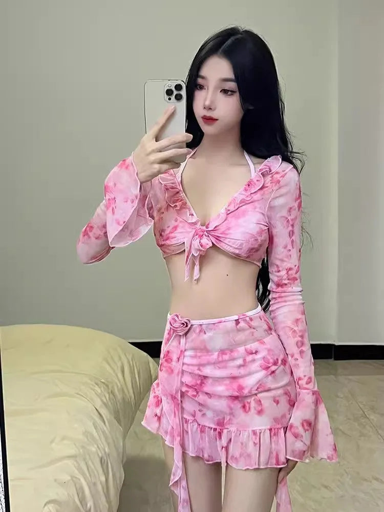 Women's floral bikini swimsuit in cherry blossom pink colour with floral pattern design
