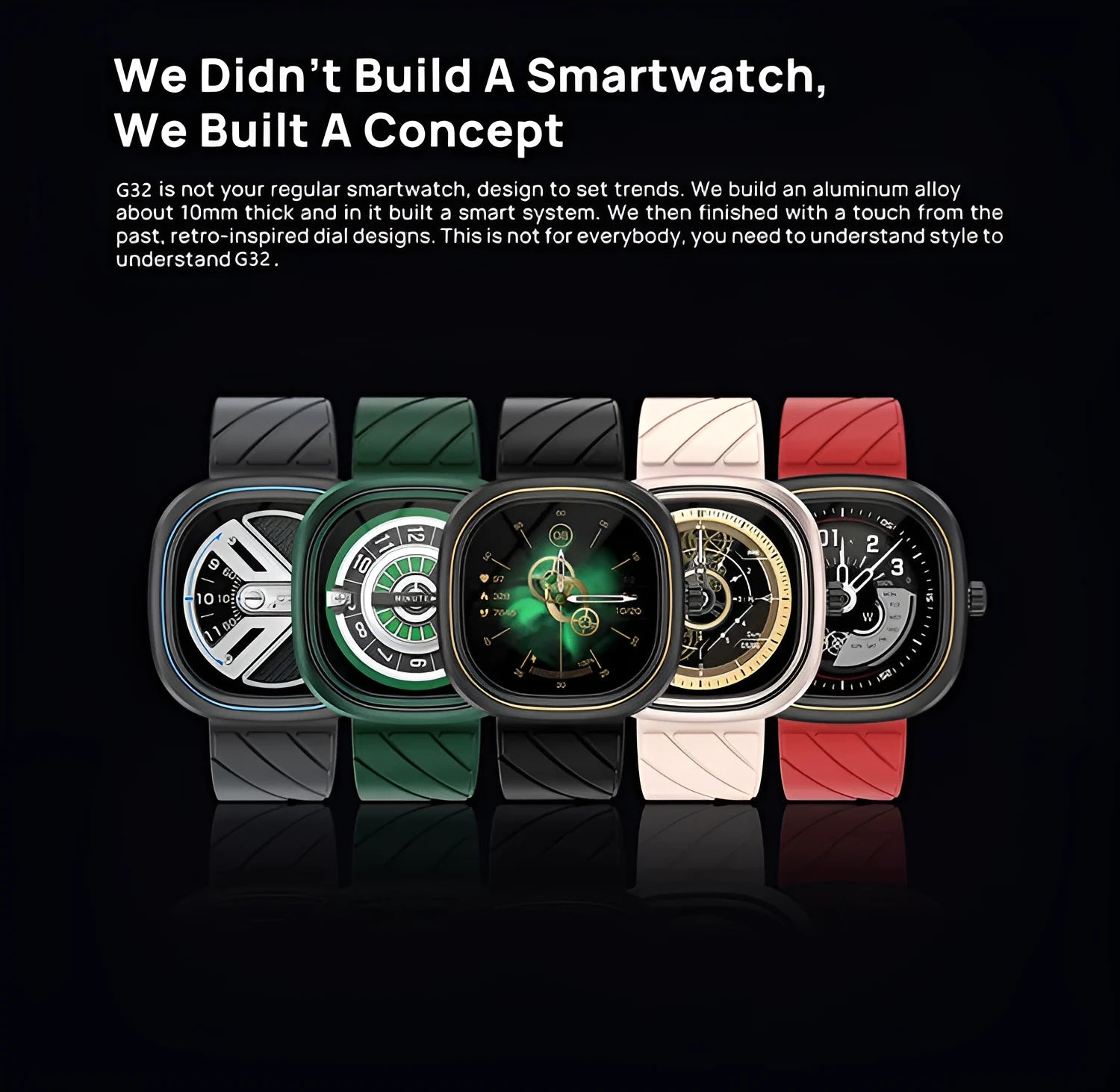 Fashion Bluetooth smart bracelet watch with 1.32-inch screen on a silicone wristband in black, green, or pink.