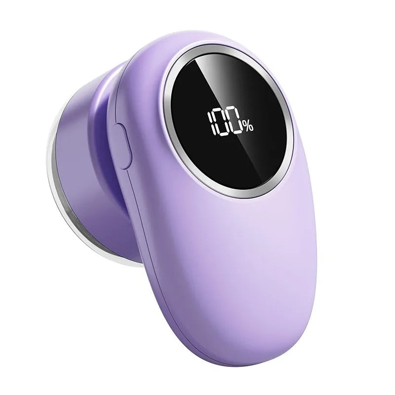 Purple and beige fur ball trimmer with digital display and multiple cutter head options