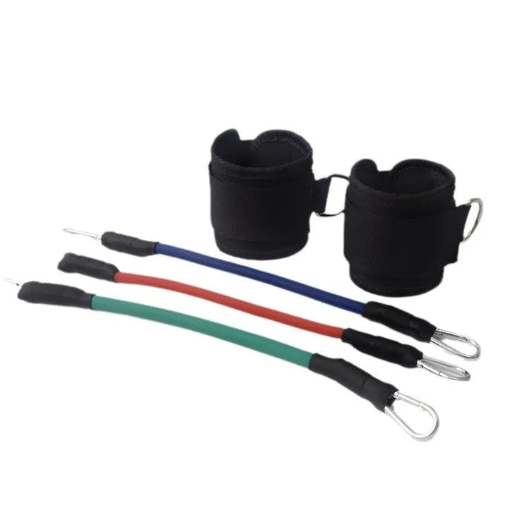 Black taekwondo leg training pull rope set for explosive kicking force development.