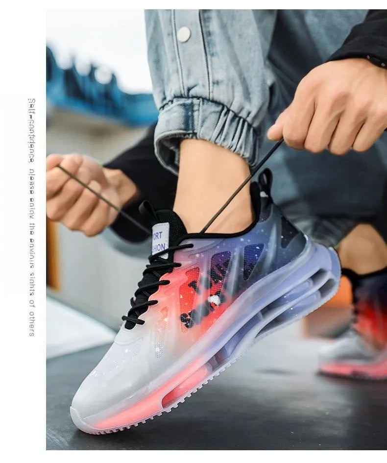 Men's black green heightened platform casual shoes with mesh upper and rubber sole.