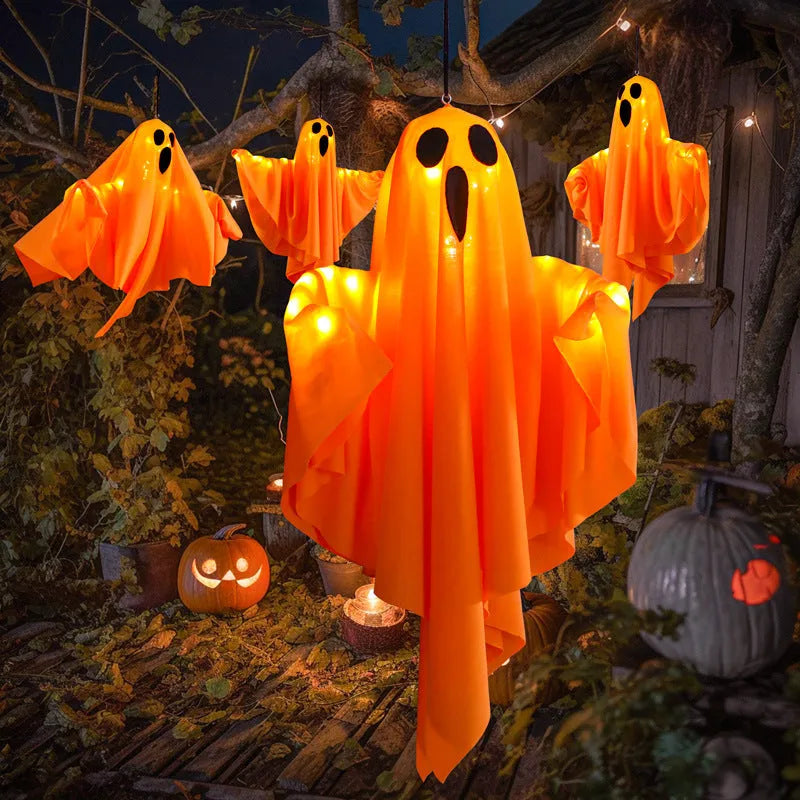 Ghost scream Halloween decoration light with cloth construction and battery-powered 4.5V electronics in white or orange