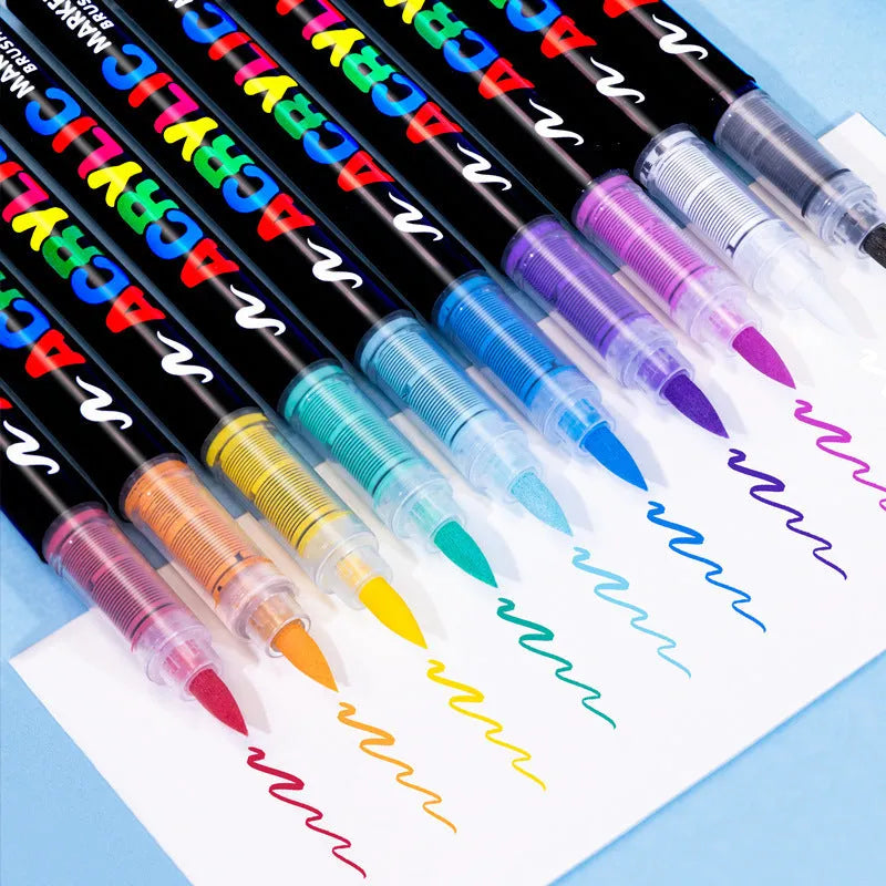 Set of straight liquid acrylic marker pens with soft heads for art painting