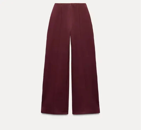 Women's polar fleece suit set with pleated top and wide leg trousers in black, apricot, grey or wine red