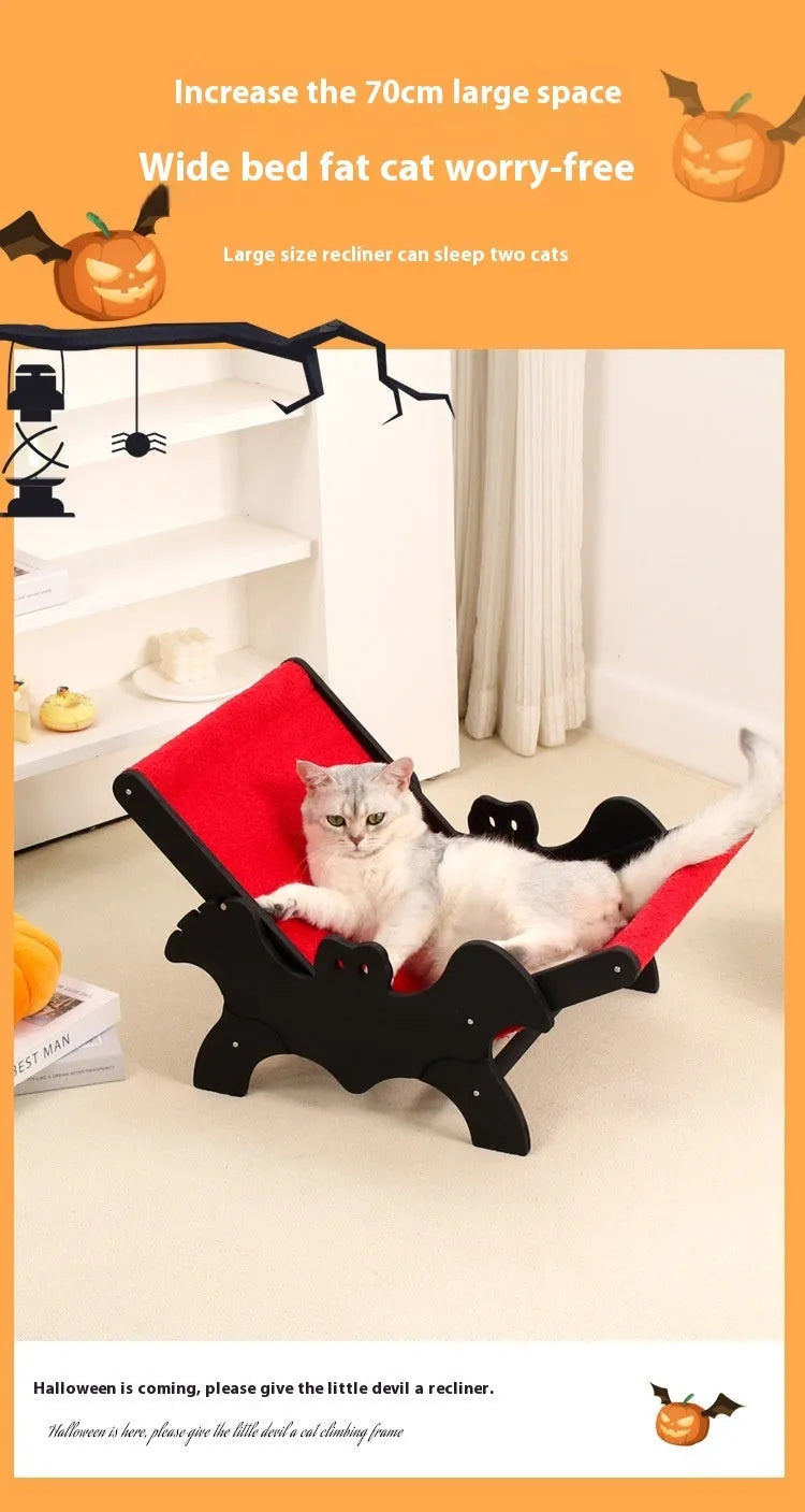 Black and red wooden cat recliner bed for pets