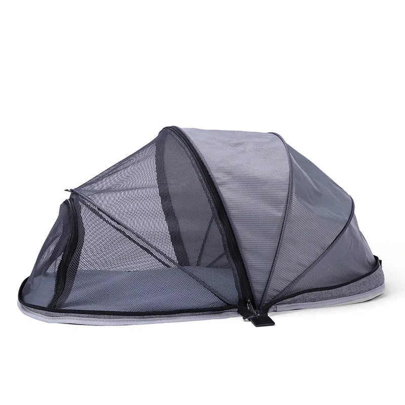 L code pet folding tent with half-mesh design for cats in travel or home settings
