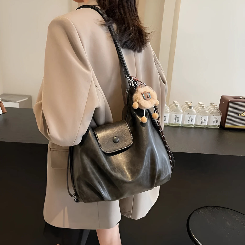 PU leather women's shoulder bag in urban style with mobile phone compartment