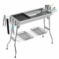 Large stainless steel charcoal barbecue oven with turnover design and cooking accessories
