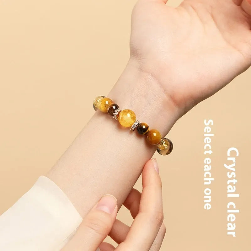 Geometric tiger-eye crystal bracelet with yellow beads in 10mm or 12mm sizes