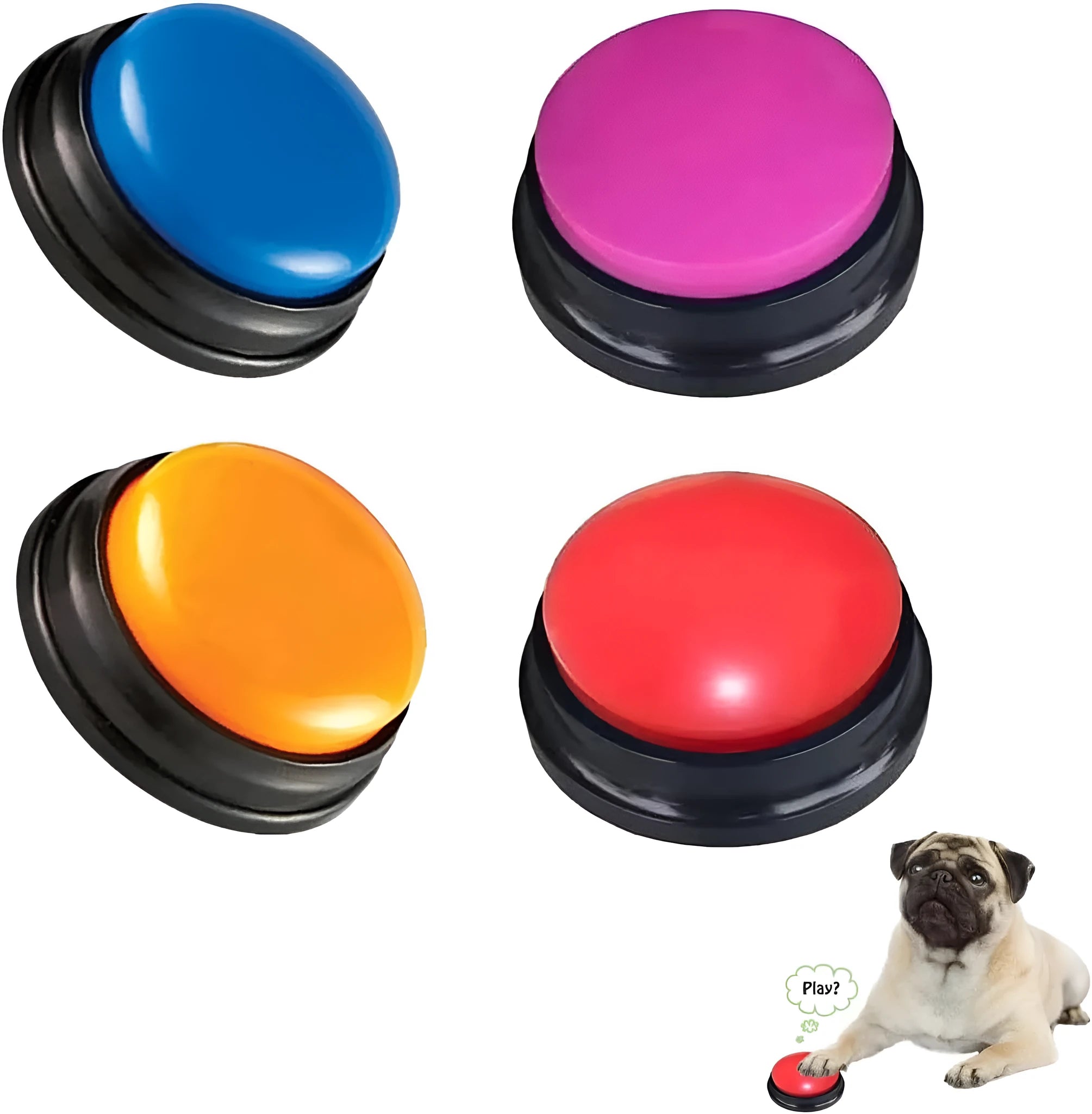 Voice recording pet training buzzer in five colour options for 30-second audio playback