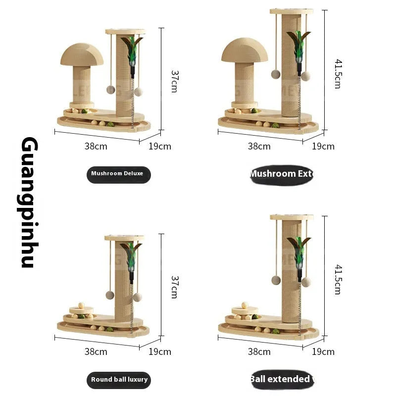 Solid wood cat scratching post with a central turntable, shown in a basic large flower style.