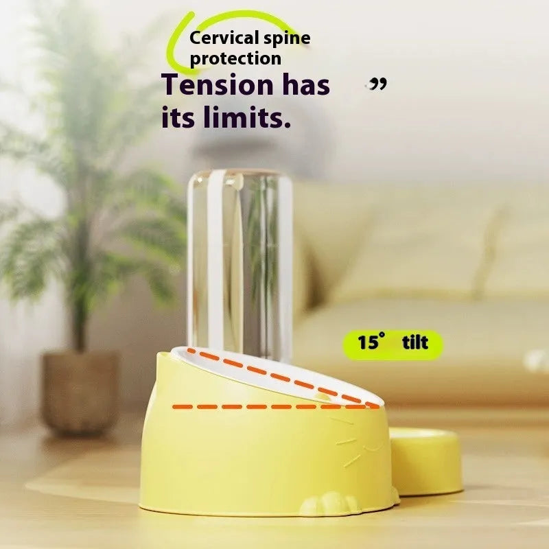 Automatic pet drinking fountain with food bowl in selected colour for cats