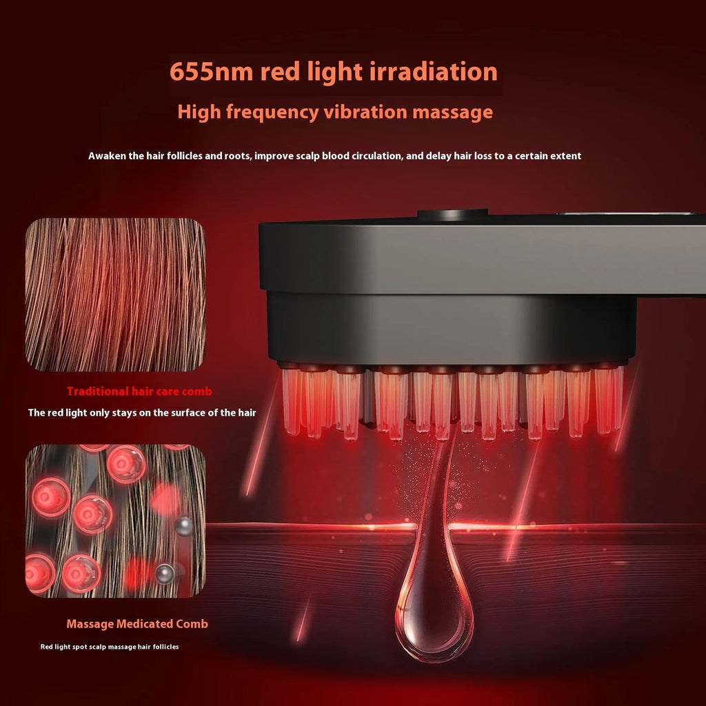 Smart massage comb with red light therapy function in pink colour