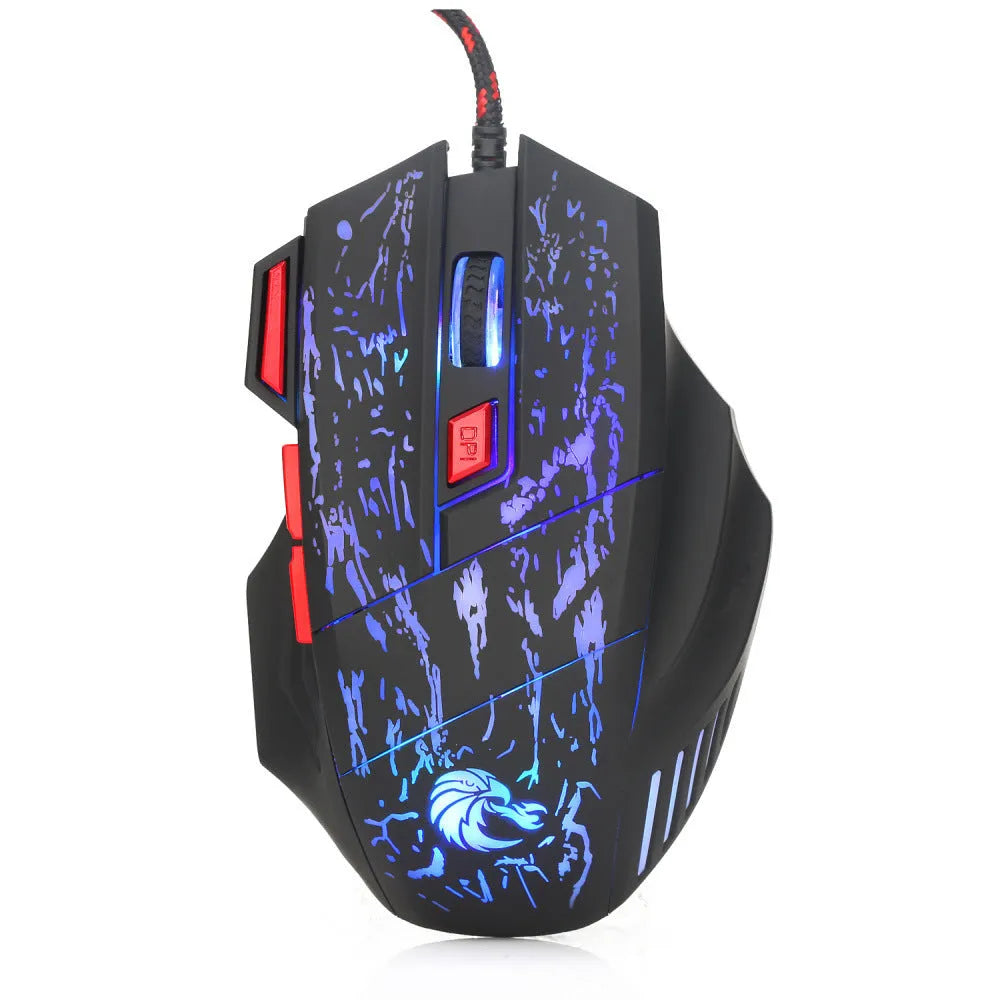 Colourful luminous gaming mouse with ergonomic design and USB cable