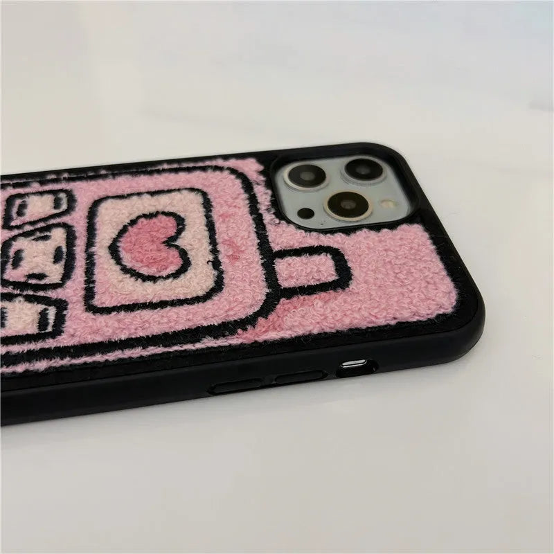 Pink towel embroidered TPU back cover case for iPhone models