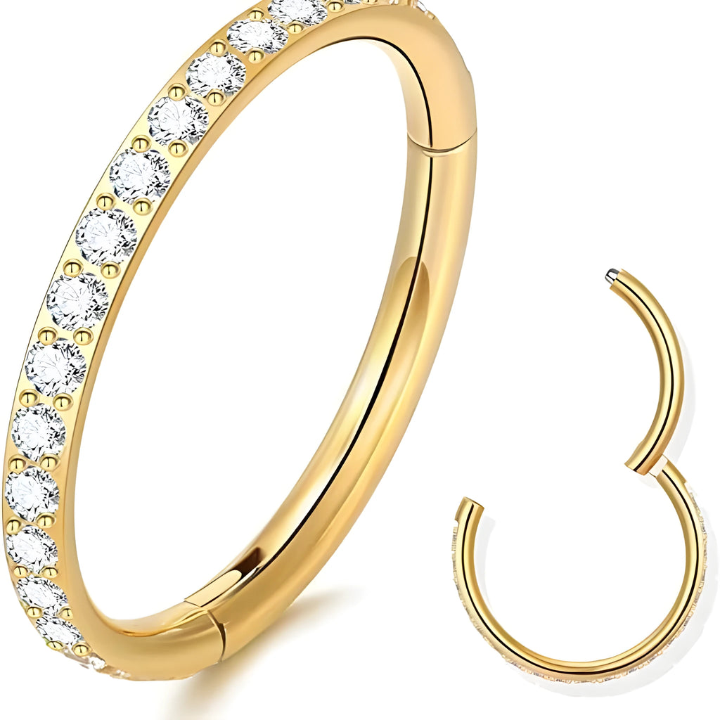 Stainless steel seamless nose ring with diamond accent in multiple colour finishes and sizes