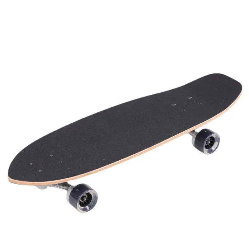 White 31-inch wooden street scooter with maple longboard deck.