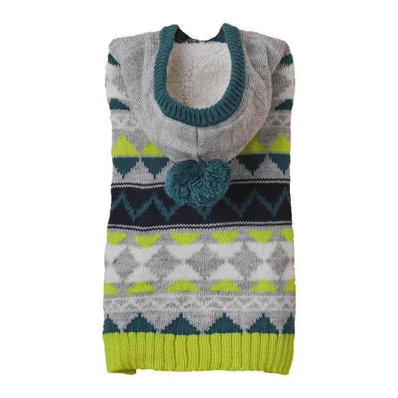 Acrylic knit pet sweater with woven diamond pattern in blue, green, or pink colour for dogs and cats