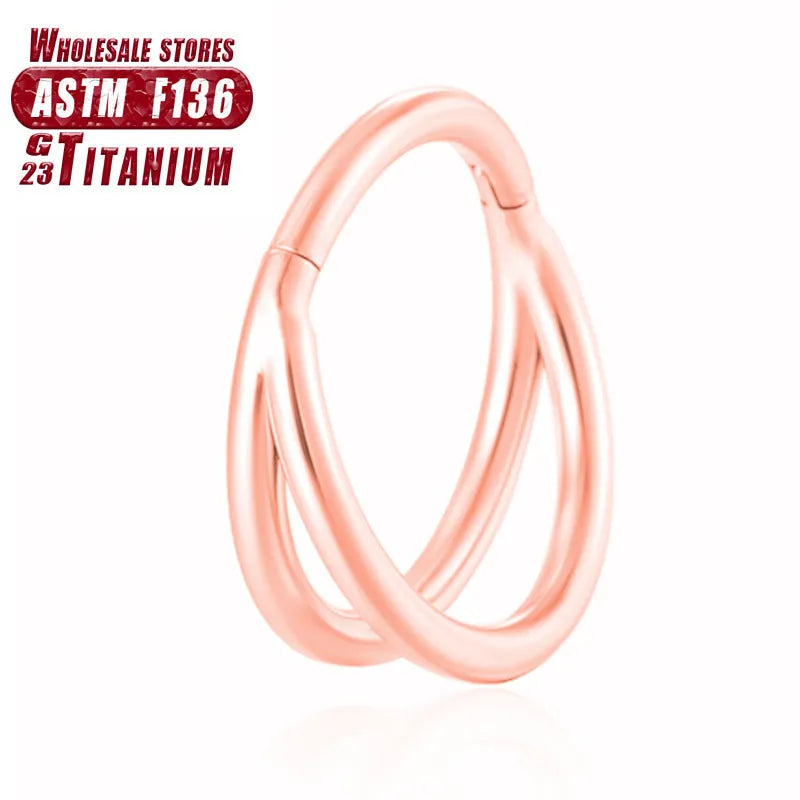 Titanium alloy fork nose ring in silver colour on black background