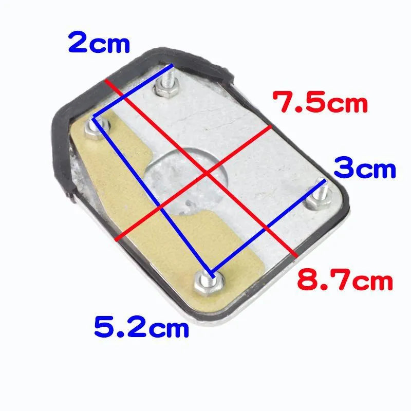 Metal motorcycle brake pedal skid plate replacement part showing three colour options