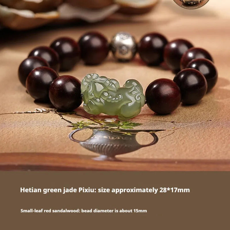 Women's Hetian jade bracelet with black and red braided ropes in Chinese style