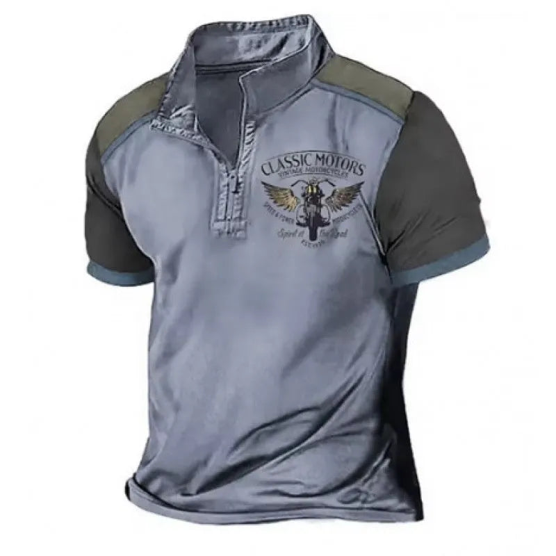 Man wearing a solid colour loose fit polyester golf polo shirt for sports leisure.