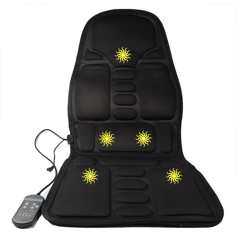 Black heating massage mat with infrared physiotherapy function and seat cushion design