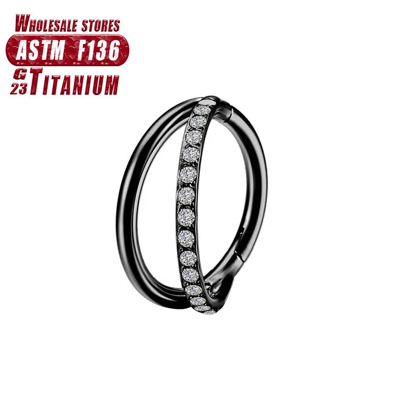 Titanium alloy fork nose ring in silver colour on black background