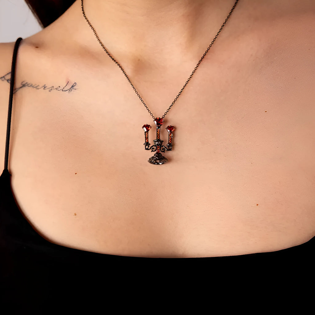 Women's zinc alloy clavicle chain necklace with a hollow candlestick pendant and cross chain in a retro colour.