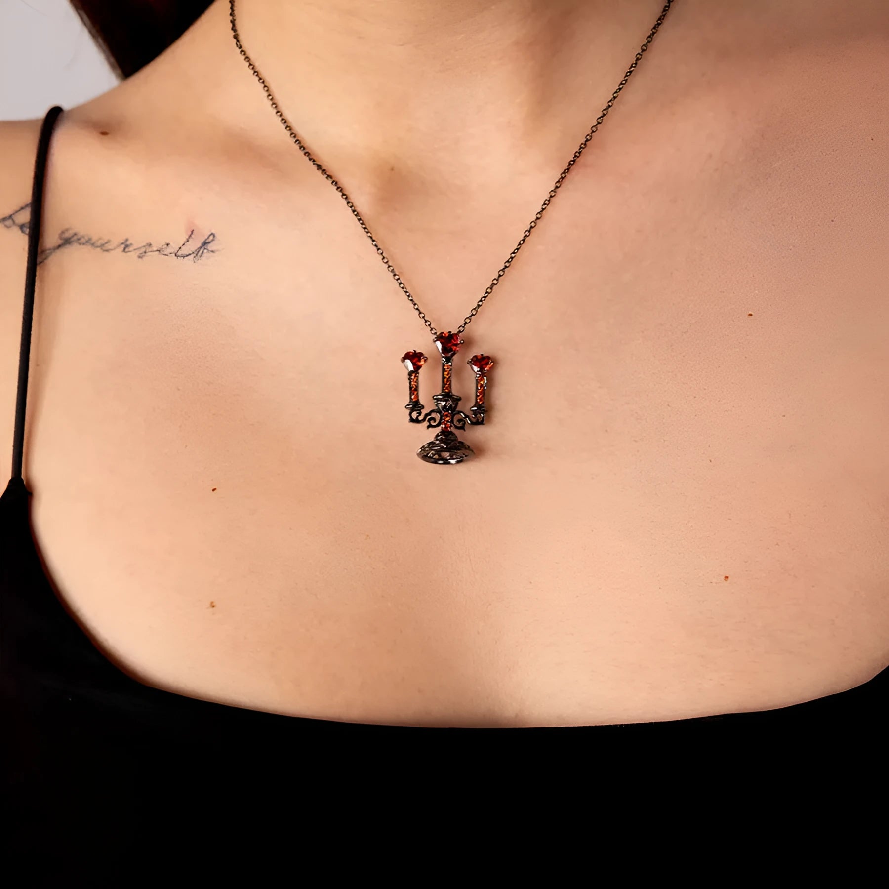 Women's zinc alloy clavicle chain necklace with a hollow candlestick pendant and cross chain in a retro colour.