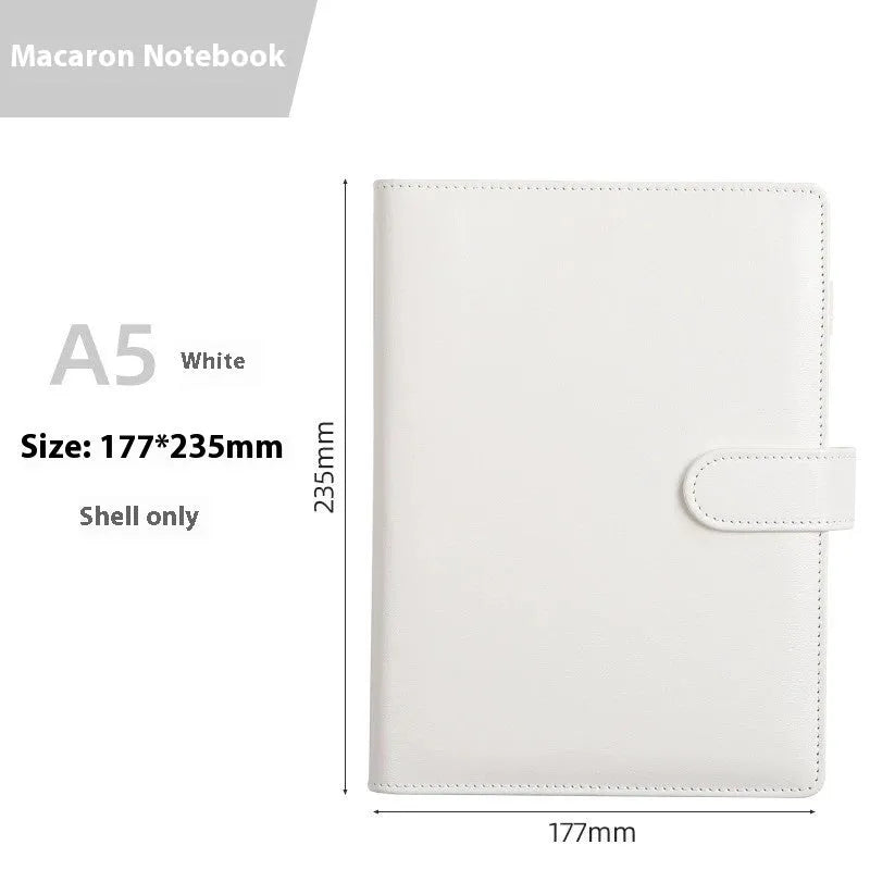 A5 PU leather zip-closure notebook shell in a solid colour, shown closed, for loose-leaf binders.