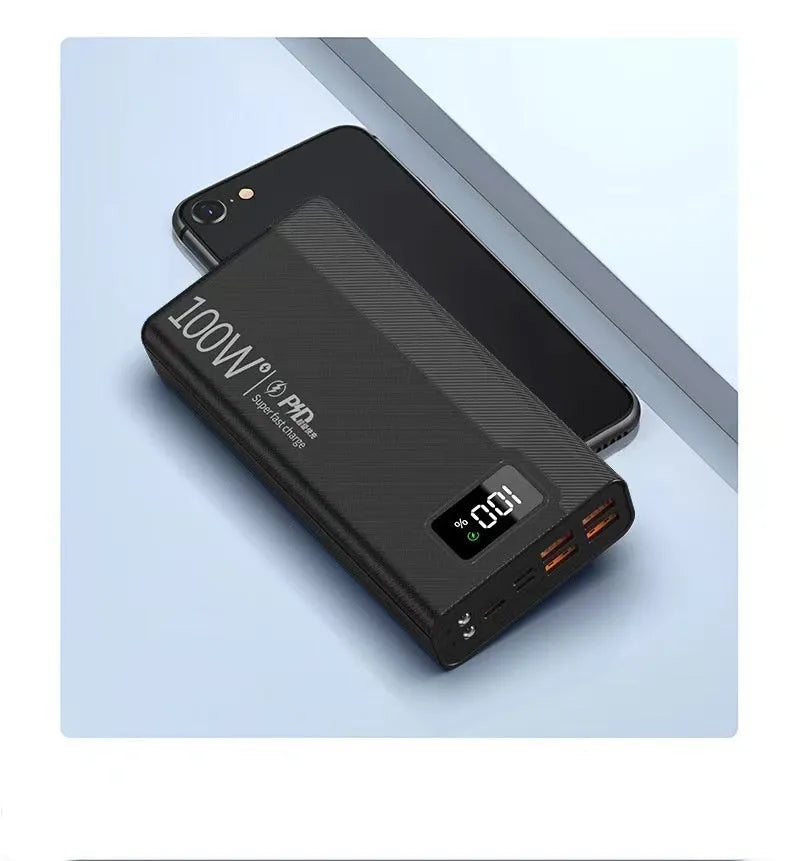 Black and white large capacity power bank with fast charging support