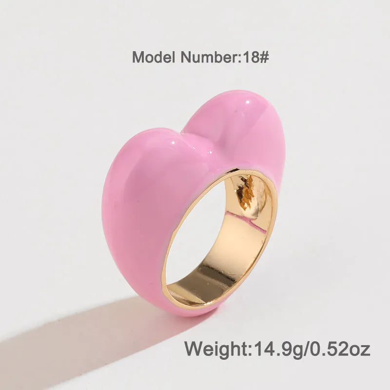 Three-dimensional heart-shaped enamel fashion ring in choice of colours on zinc alloy.