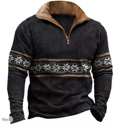 Men's loose fit long sleeve t-shirt with retro stripe prints and zip decorations