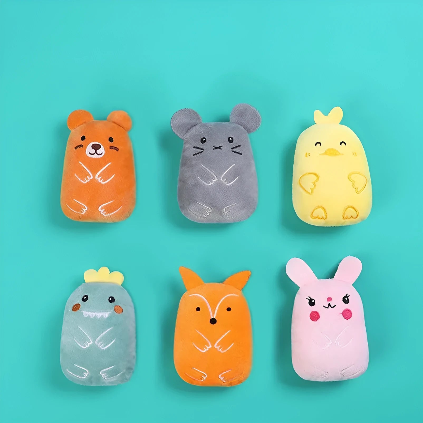 Small plush cat chew toy with catnip and vocal sound feature in assorted colours