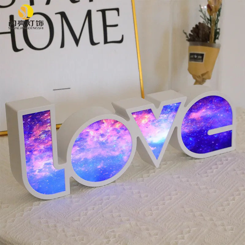 LED LOVE Light decorative lamp with colourful rainbow style lampshade