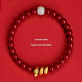 Handmade cinnabar snake zodiac bracelet in traditional Chinese style with purple gold sand beads
